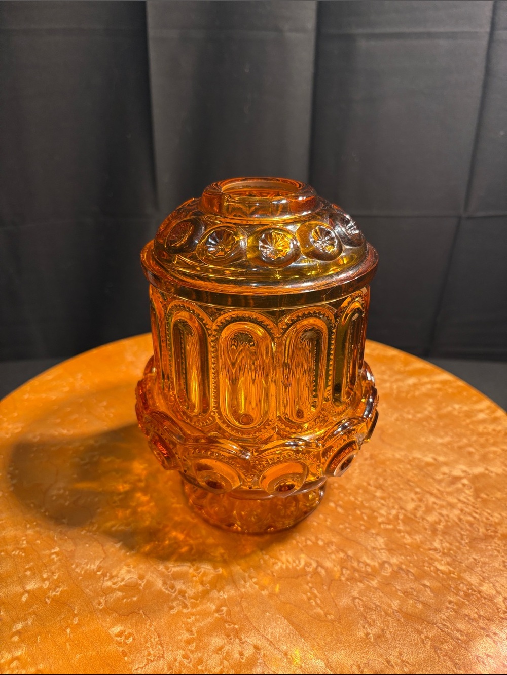 Vintage L.E. Smith Amber Glass "Moon and Stars" Fairy Lamp - 365 Glow
